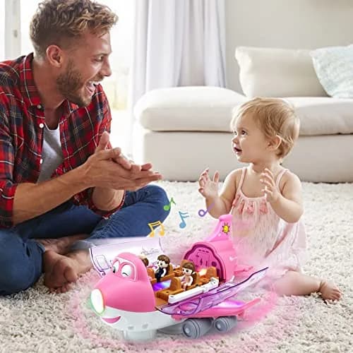 Ynybusi Airplane Toys for Toddlers 10 inches Pink | Realistic Lights & Sounds for Kids 3+ thumbnail 3
