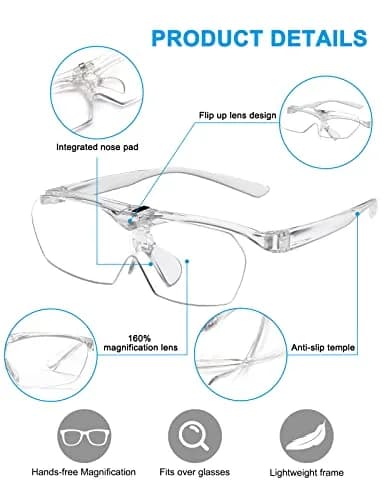 OKH Magnifying Glasses 160% Flip Up Down Lens Hands-Free for Close Work, Reading, Craft thumbnail 3