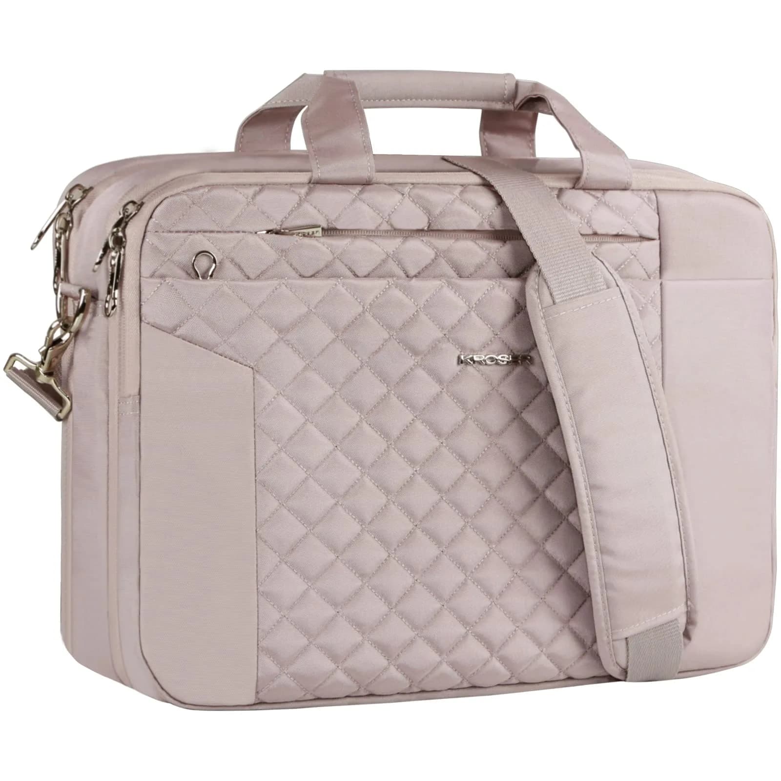 KROSER 15.6 Inch Laptop Briefcase | Waterproof, TSA Friendly, Lightweight & Stylish — Grey Pink