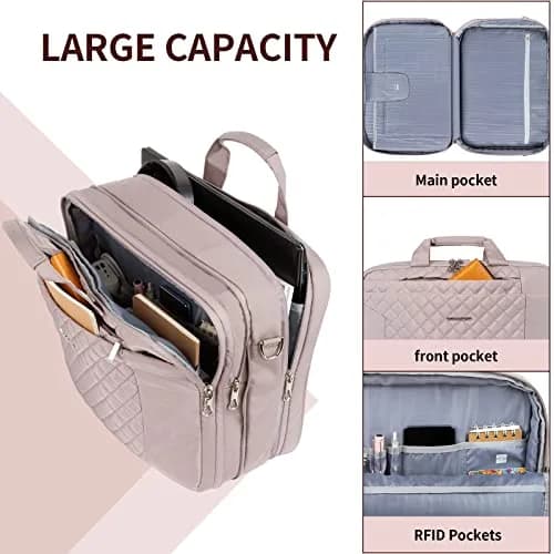 KROSER 17.3 Inch Laptop Briefcase Bag - Expandable Waterproof Messenger Shoulder Bag for Women | Grey Pink thumbnail 4