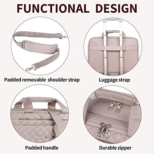 KROSER 17.3 Inch Laptop Briefcase Bag - Expandable Waterproof Messenger Shoulder Bag for Women | Grey Pink thumbnail 6