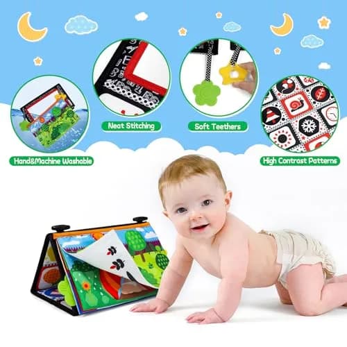 Dr.Rapeti Tummy Time Floor Mirror with Soft Book - High Contrast Baby Toy 21cm x 16.5cm thumbnail 3