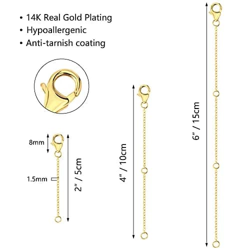 ASH'S CHOICE Gold Necklace Extenders with Lobster Clasp, 3PCS 14K Gold Plated Brass Chains (2, 4, 6 Inches) | Jewelry Findings for Bracelets & Anklets thumbnail 5