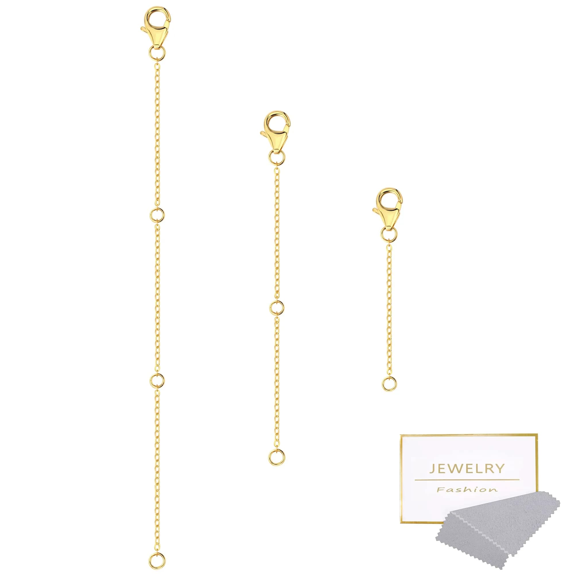 ASH'S CHOICE Gold Necklace Extenders with Lobster Clasp, 3PCS 14K Gold Plated Brass Chains (2, 4, 6 Inches) | Jewelry Findings for Bracelets & Anklets - main product image