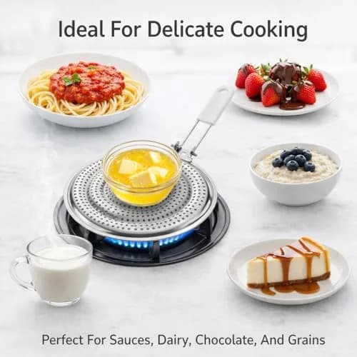 HIC Kitchen Heat Diffuser Set of 2 with Removable Handle, Stainless Steel 20.96cm (8.25-Inch) | Even Heat Distribution for Gas, Electric, Glass Stovetops thumbnail 5