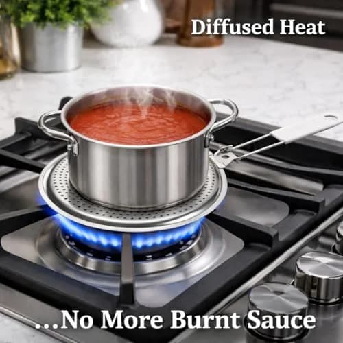 HIC Kitchen Heat Diffuser Set of 2 with Removable Handle, Stainless Steel 20.96cm (8.25-Inch) | Even Heat Distribution for Gas, Electric, Glass Stovetops thumbnail 3