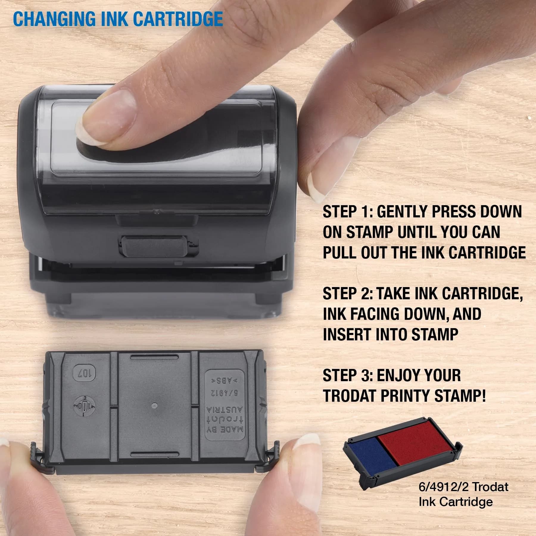 Trodat Printy 4912 Self Inking DIY Stamp Kit – Black Ink, 3/4" x 1-7/8" | Customizable message, water-based ink, eco-friendly - view 5