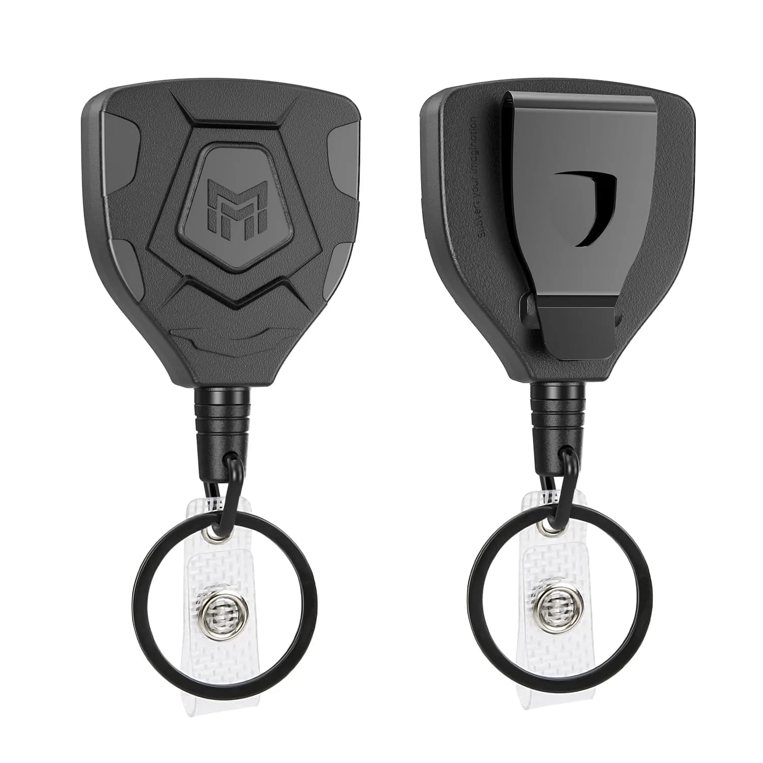 MNGARISTA Heavy Duty Retractable Badge Reel Keychain 31.5'' Steel Cord (4-Pack, Carbon Black) — 2-Pack