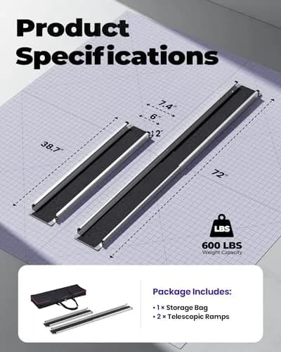 KOLOTOOL Telescoping Aluminum Wheelchair Ramp 1.8-3.6m (6-12ft) | 272kg (600lb) Capacity, Portable, Non-Slip, 2-Pack thumbnail 2