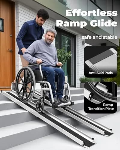 KOLOTOOL 5FT Telescoping Aluminum Portable Wheelchair Ramp with Bag, 600LBS Capacity (2-Pack, Black) | Lightweight & Foldable for Home & Travel thumbnail 3