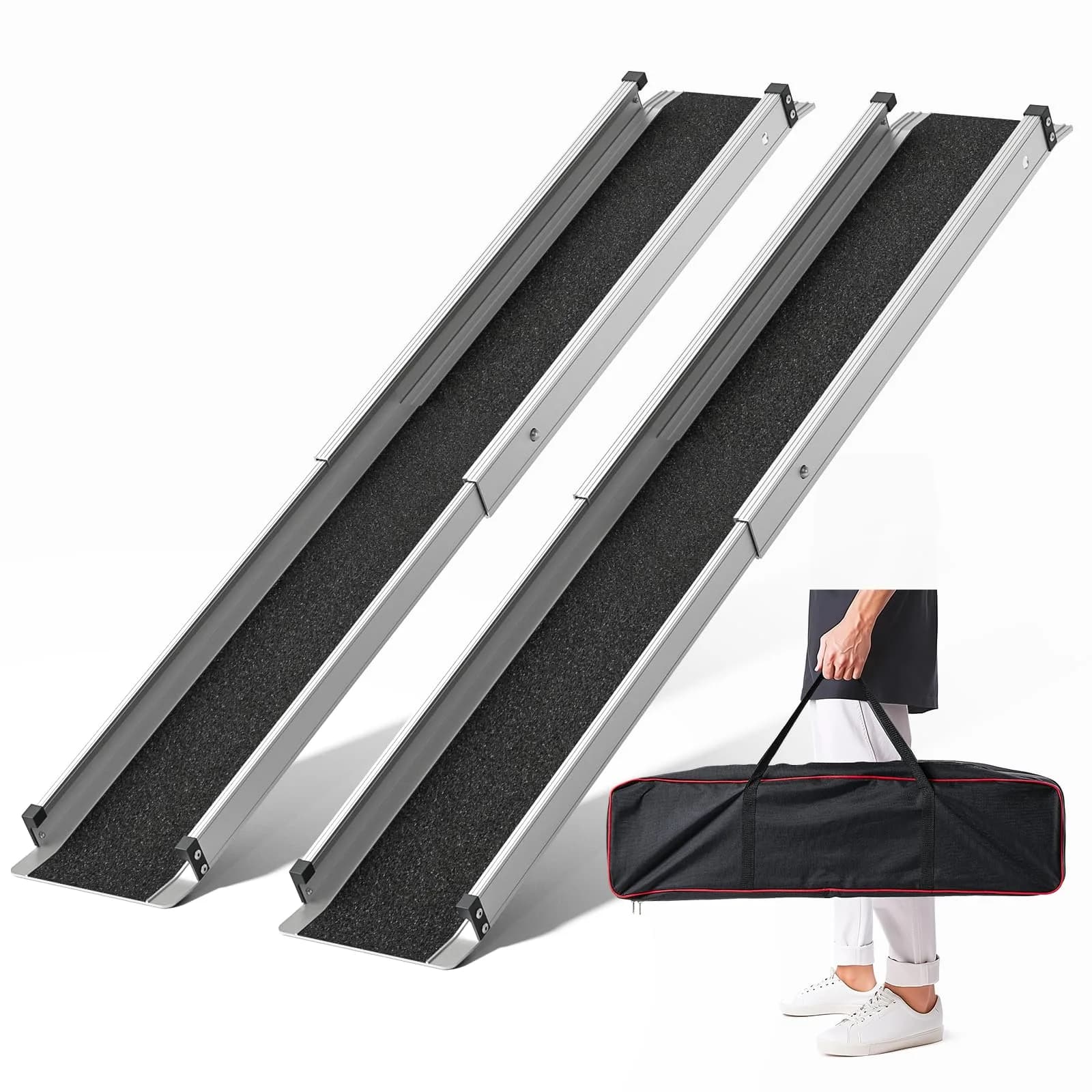 KOLOTOOL 7FT Telescoping Aluminum Portable Wheelchair Ramp with Bag, 600LBS Capacity, 2-Pack | 2.4m (7ft) to 4.2m (14ft) Adjustable Ramp for Home & Travel - main product image