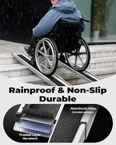 KOLOTOOL 7FT Telescoping Aluminum Portable Wheelchair Ramp with Bag, 600LBS Capacity, 2-Pack | 2.4m (7ft) to 4.2m (14ft) Adjustable Ramp for Home & Travel thumbnail 4