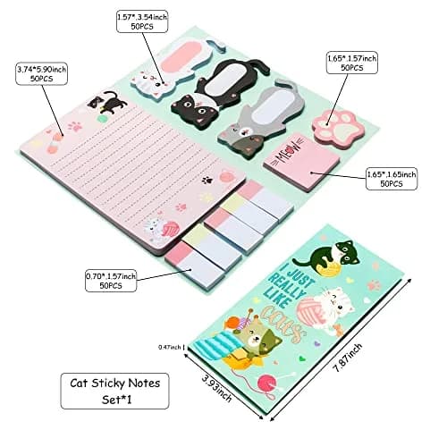 Xqumoi Cat Sticky Notes Set, 550 Sheets | Cute Cat & Paw Shaped Memo Pads Bundle thumbnail 2