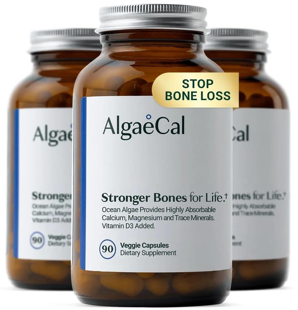 ALGAECAL Plant Based Calcium Supplement for Bone Strength | 90 Caps, 3 Packs, Organic & Natural — Veggie Caps