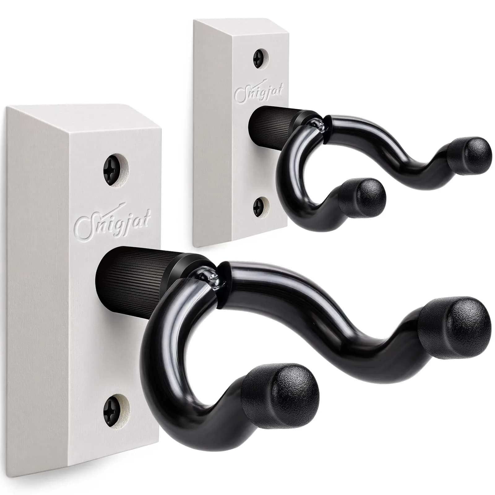 SNIGJAT Guitar Wall Mount 2 Pack, Matte Black Hardwood Guitar Hanger with Rotatable Yoke | Holds up to 20 lbs — Vintage White