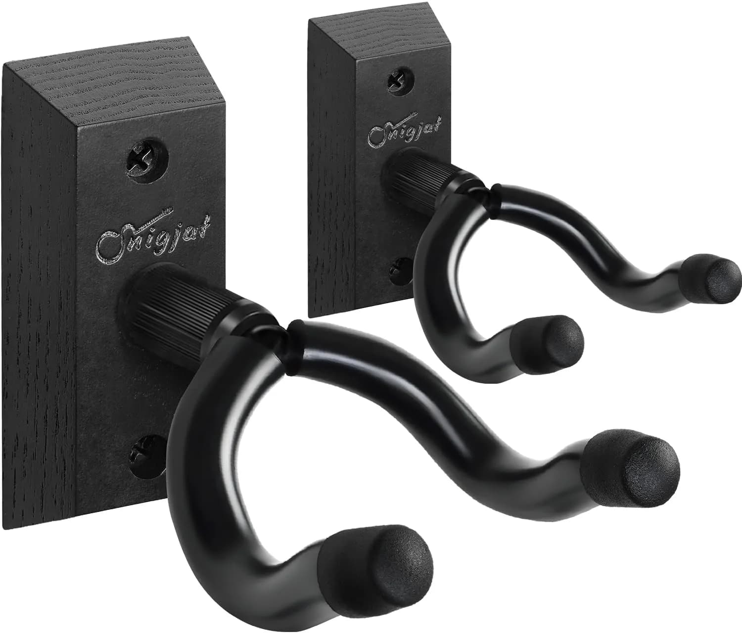 SNIGJAT Guitar Wall Mount 2 Pack, Matte Black Hardwood Guitar Hanger with Rotatable Yoke | Holds up to 20 lbs — Black Matte
