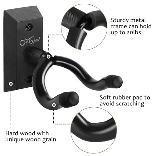 SNIGJAT Guitar Wall Mount 2 Pack, Matte Black Hardwood Guitar Hanger with Rotatable Yoke | Holds up to 20 lbs thumbnail 5