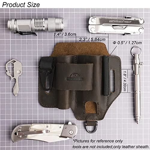 Topstache Leather Multitool Sheath with Belt Loop for Flashlight and Pen | Dark Brown (15.75cm x 14.73cm x 2.54cm) thumbnail 5