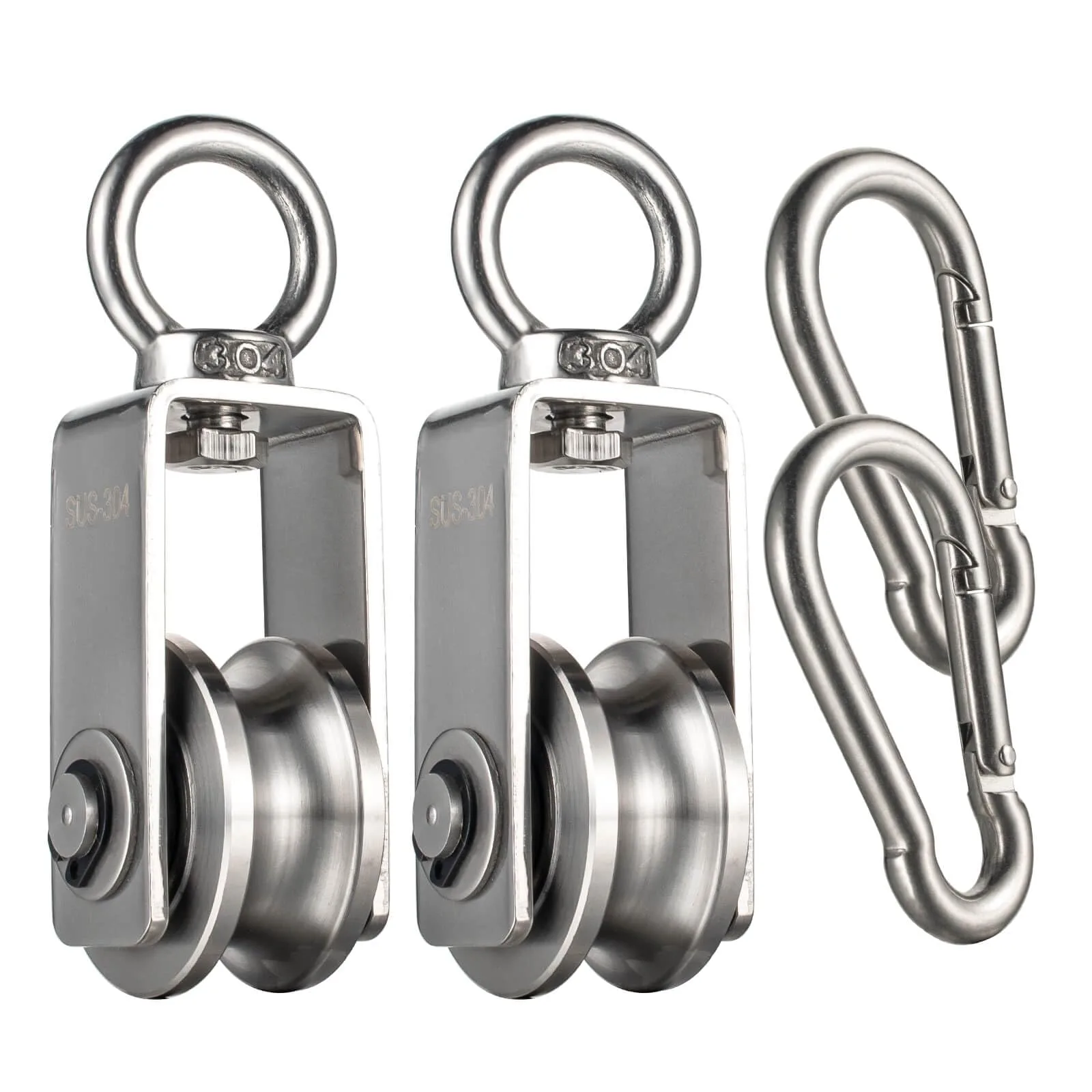 SHINICO Stainless Steel Snatch Block Pulley 250 kg (551 lb) | Silent Smooth Bearings for 8mm Rope — Swivel Pulley with Carabiner