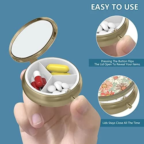 Hion Retro Rose Floral Pill Case with Mirror 5 cm (2 in) | 3 Compartment Travel Pill Box thumbnail 4