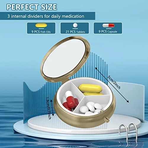 Hion Retro Rose Floral Pill Case with Mirror 5 cm (2 in) | 3 Compartment Travel Pill Box thumbnail 3