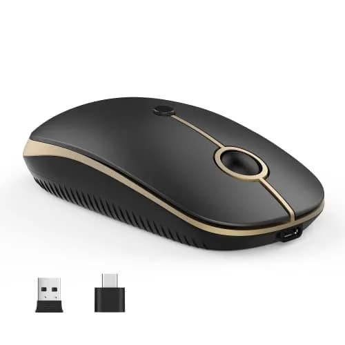 VssoPlor Type C Wireless Mouse Black Gold | Rechargeable USB C & USB Dual Mode Mouse for MacBook thumbnail 1