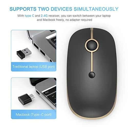 VssoPlor Type C Wireless Mouse Black Gold | Rechargeable USB C & USB Dual Mode Mouse for MacBook thumbnail 6