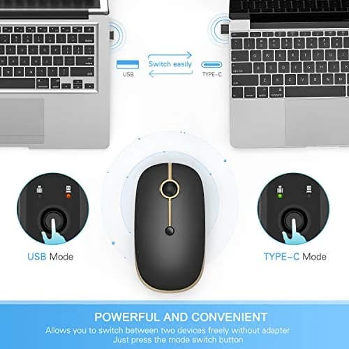 VssoPlor Type C Wireless Mouse Black Gold | Rechargeable USB C & USB Dual Mode Mouse for MacBook thumbnail 3