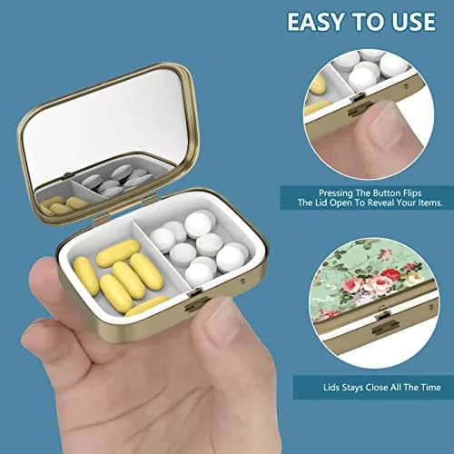 Hion White Blue Marble Retro Pill Case with Mirror & 2 Compartments | Portable Travel Pill Box for Purse or Pocket thumbnail 4