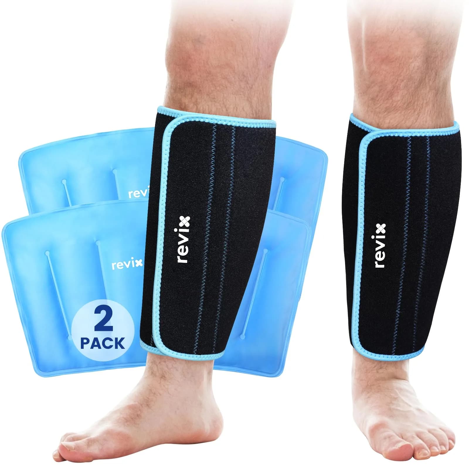 REVIX XL Shin Ice Pack Reusable Gel Cold Pack for Calf, Leg Ice Pack Wrap | Cold Therapy for Injuries & Recovery — Black-XL Size