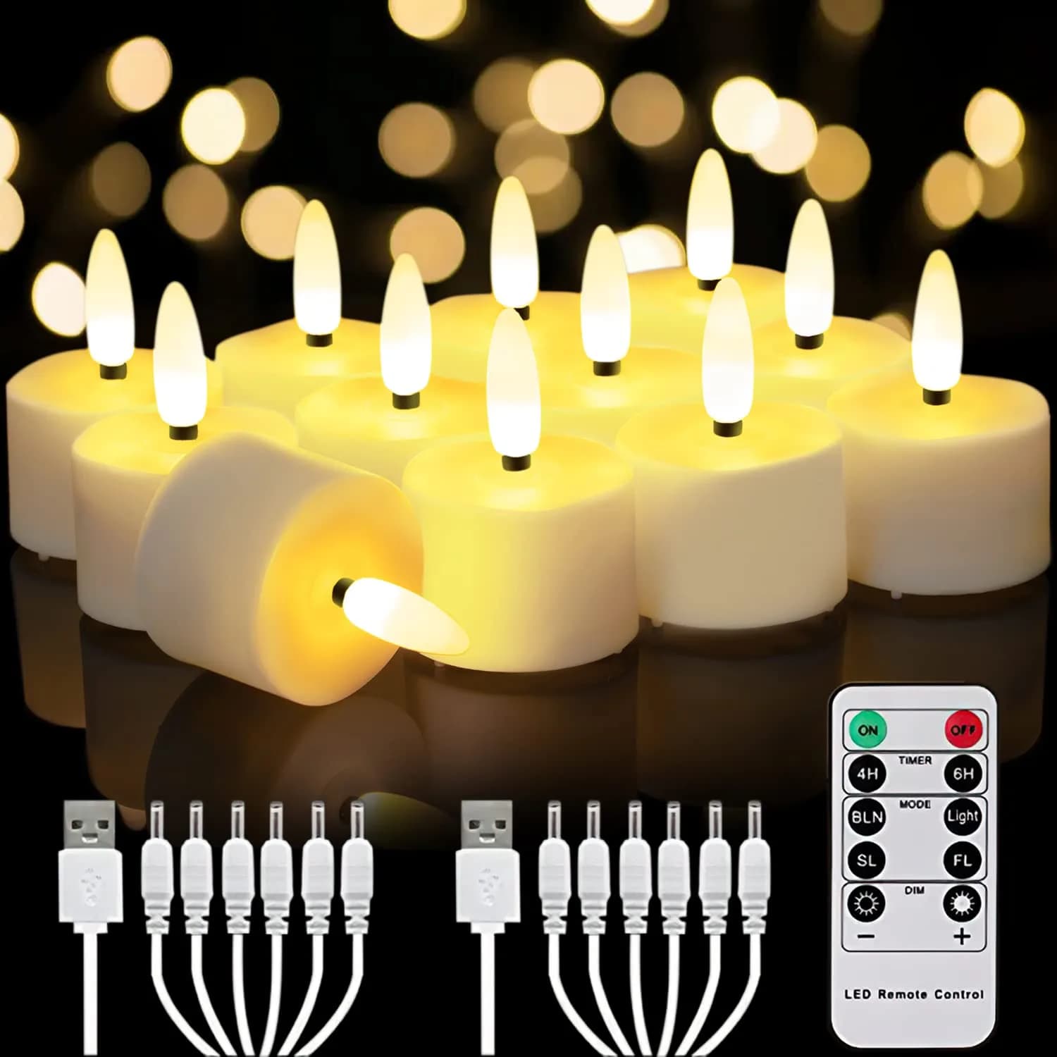 Homemory Rechargeable Tea Lights Candles with Remote, 12-Pack | Dimmable, Timer, Lifelong Use