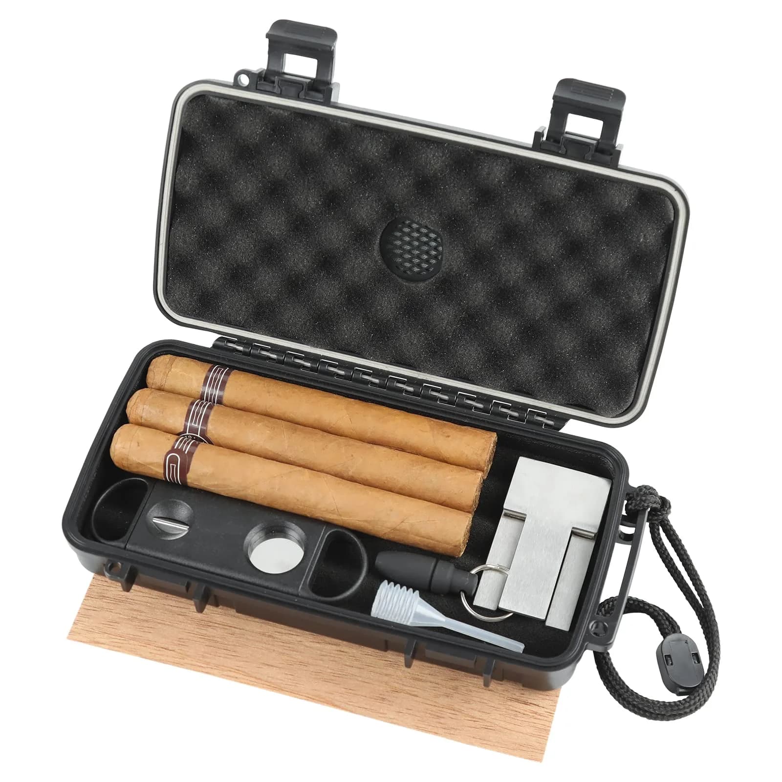PLAYWITH Travel Humidor Box with Accessories - Black 23.5cm (9.4 inch) | Waterproof & Crushproof Cigar Case - main product image