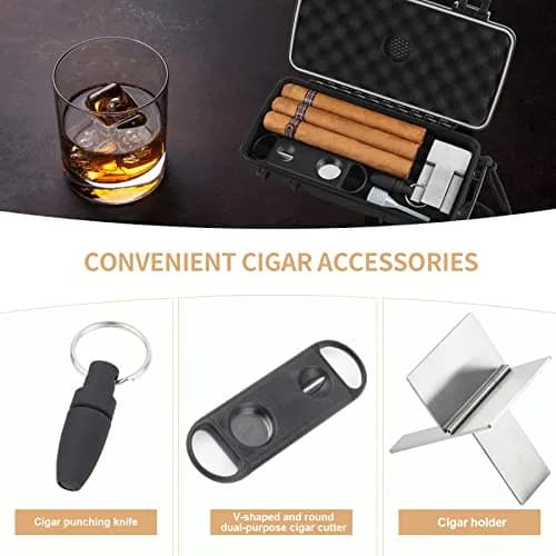 PLAYWITH Travel Humidor Box with Accessories - Black 23.5cm (9.4 inch) | Waterproof & Crushproof Cigar Case thumbnail 4