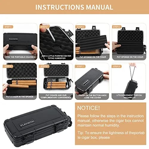 PLAYWITH Travel Humidor Box with Accessories - Black 23.5cm (9.4 inch) | Waterproof & Crushproof Cigar Case thumbnail 7