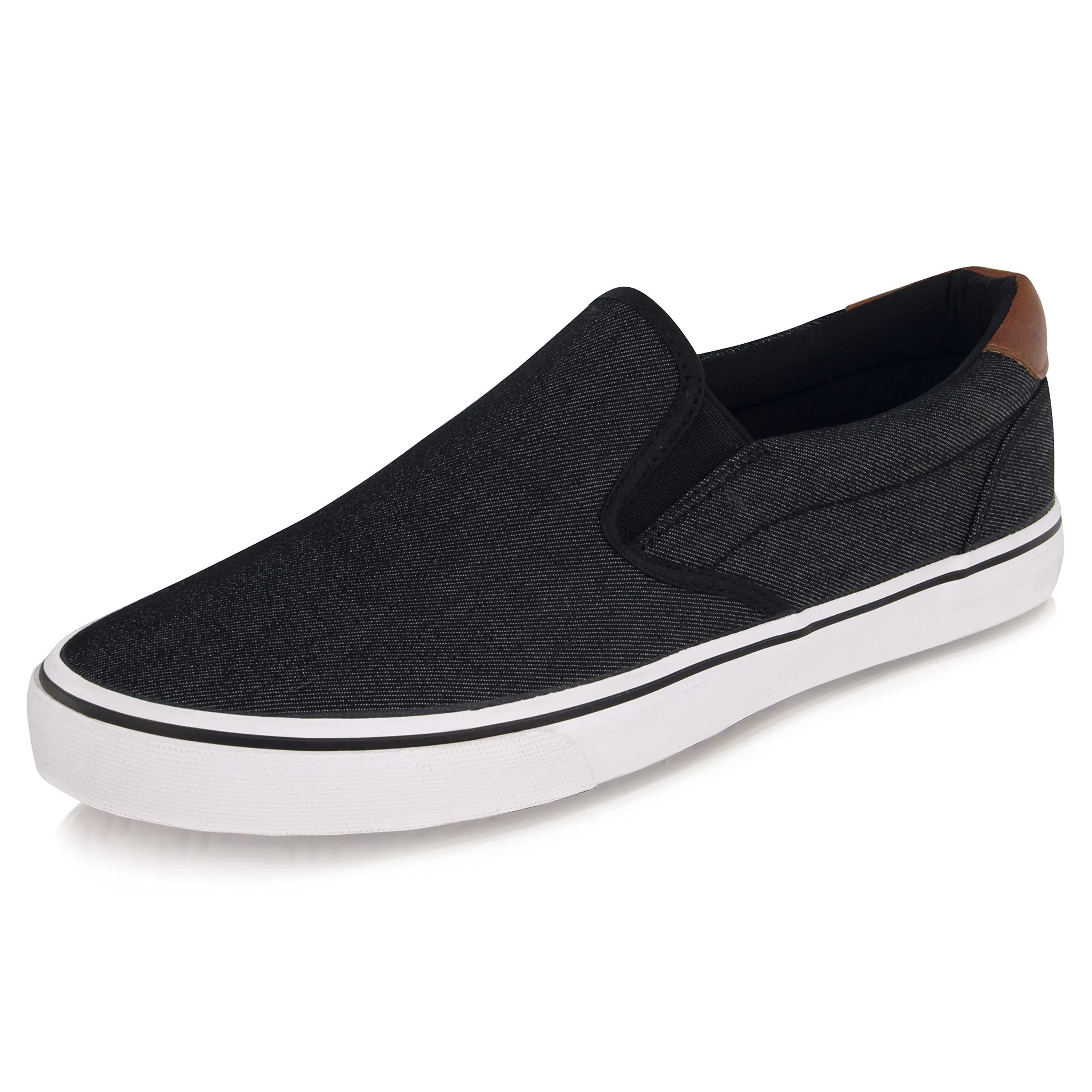 TOBER Classic Black Low Top Canvas Sneakers for Men | US 11 (45 EU) — Laceless Demin Black