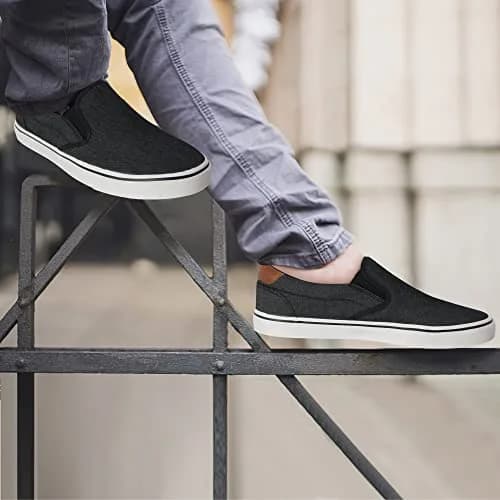 TOBER Men's Black Canvas Slip-On Shoes 25.4 cm (10 in) | Classic Laceless Walking Sneakers thumbnail 2