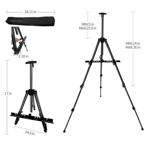 RRFTOK Adjustable Metal Tripod Art Easel Stand 17-66 in (43-168 cm) with Bag | Holds up to 4.5 kg Canvas thumbnail 5