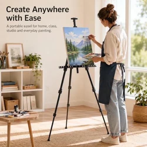 RRFTOK Adjustable Metal Tripod Art Easel Stand 17-66 in (43-168 cm) with Bag | Holds up to 4.5 kg Canvas thumbnail 2
