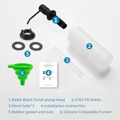 DOILIESE Matte Black Built-in Soap Dispenser for Kitchen Sink 500ml (17 Fl Oz) | Countertop Pump Head for Dish Soap & Hand Lotion thumbnail 7