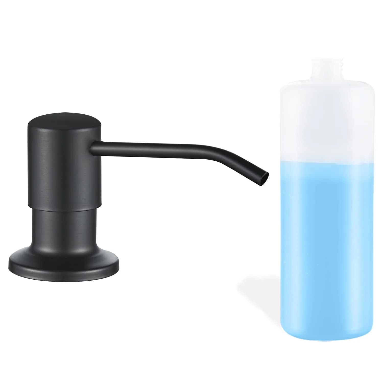 DOILIESE Gold Brushed Stainless Steel Built-in Soap Dispenser 500ml (17 Fl Oz) | Refillable Countertop Pump for Kitchen Sinks — Matte Black