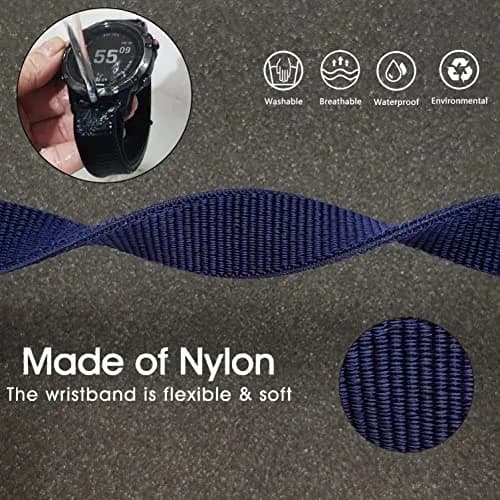 Abanen Woven Nylon Watch Band for Garmin Fenix 8/epix Pro/Fenix 7/6/5 47mm, 22mm Dark Blue Sport Wristband Strap for Instinct 3 45mm | Breathable & Washable thumbnail 4