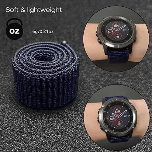 Abanen Woven Nylon Watch Band for Garmin Fenix 8/epix Pro/Fenix 7/6/5 47mm, 22mm Dark Blue Sport Wristband Strap for Instinct 3 45mm | Breathable & Washable thumbnail 5