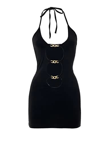 Verdusa Women's Going Out Dresses Cut Out Backless Halter Bodycon Mini Dress Black Large | Sexy Night Out Style thumbnail 3