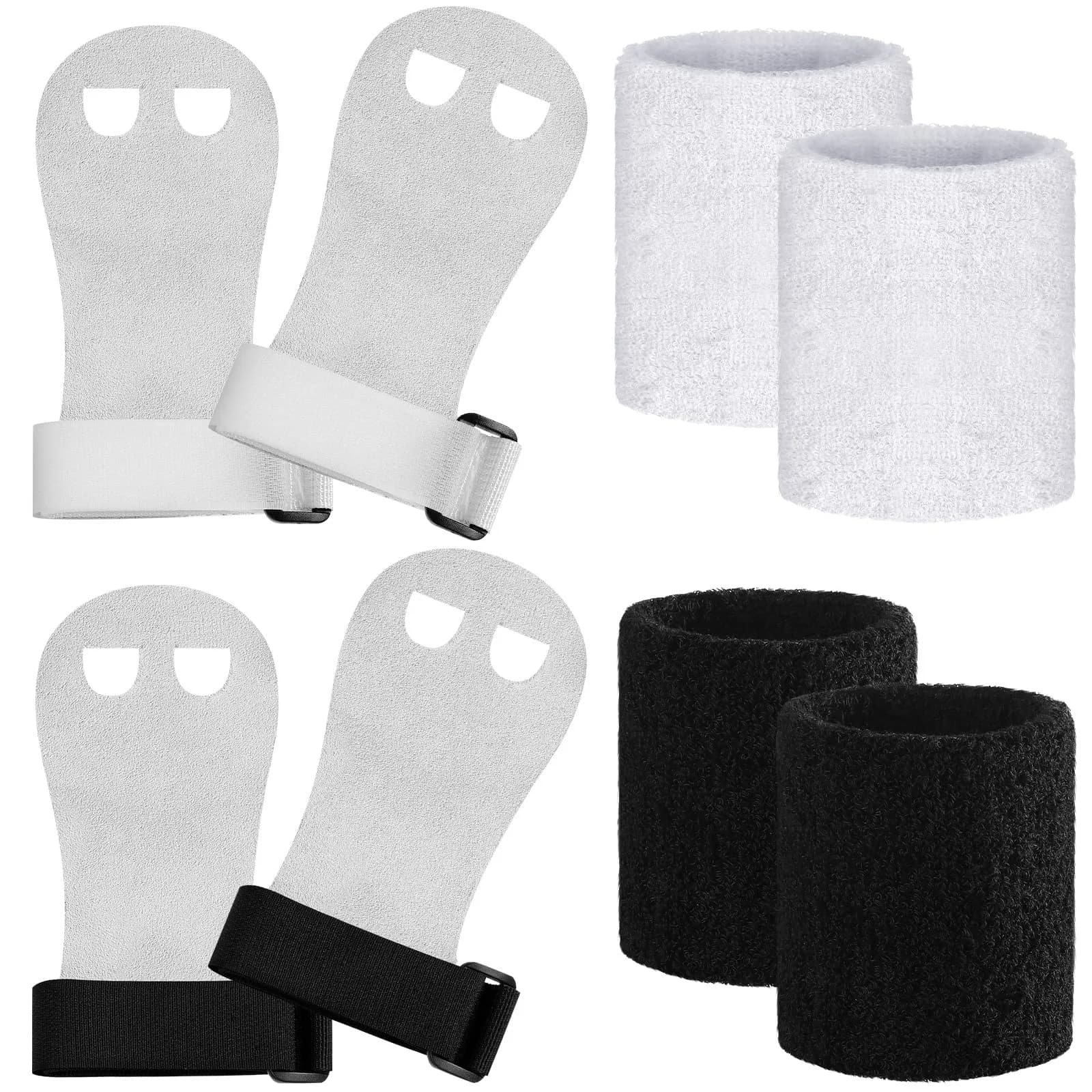 Vinsot Gymnastics Hand Grips & Wristbands Set for Kids Youth | 2 Pairs Pink, Black, White — Black, White