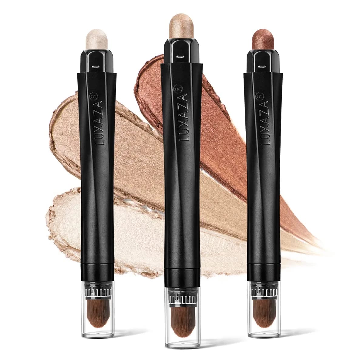 LUXAZA 3 Pcs Cream Eyeshadow Stick Set Champagne Nude Brown Neutral | Blendable Eye Makeup for Beginners — Champagne Brown White