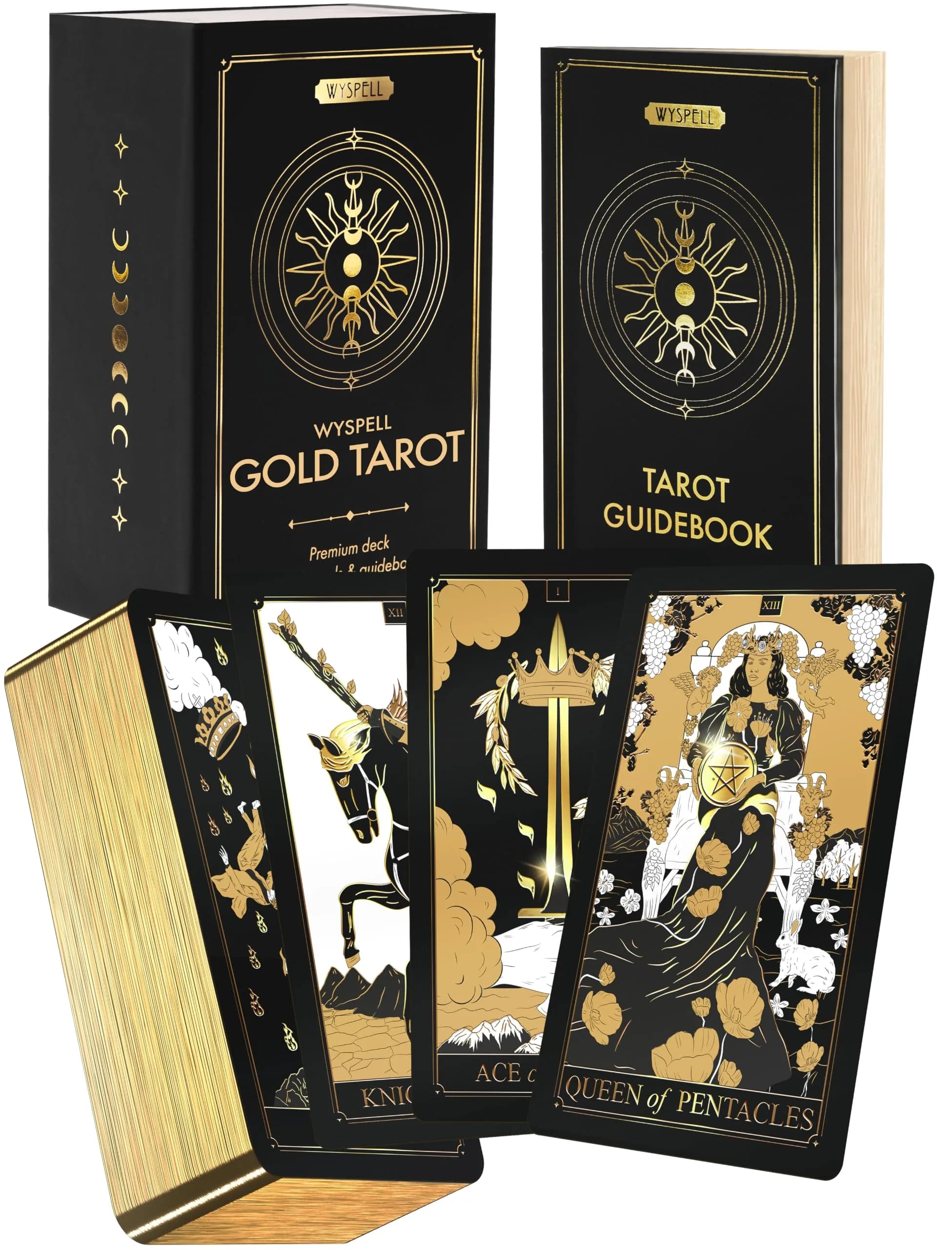 Wyspell Gold Tarot Cards with Guide Book - Unique Tarot Deck for Beginners | Elegant Gold Foil Artwork, Classic Symbolism, 350 GSM Cardstock, Gift-Ready — Gold