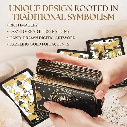 Wyspell Gold Tarot Cards with Guide Book - Unique Tarot Deck for Beginners | Elegant Gold Foil Artwork, Classic Symbolism, 350 GSM Cardstock, Gift-Ready thumbnail 5