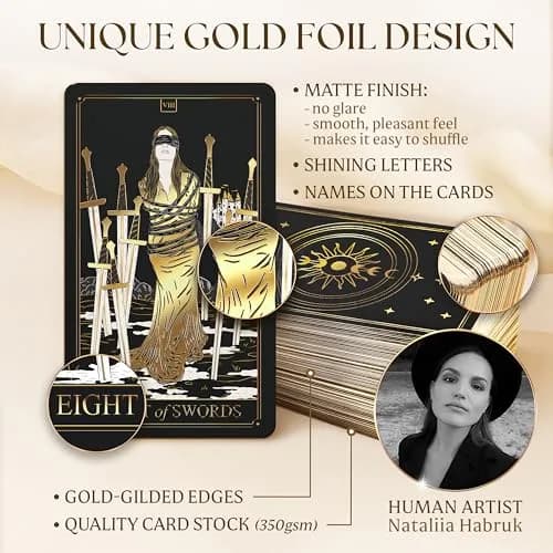 Wyspell Gold Tarot Cards with Guide Book - Unique Tarot Deck for Beginners | Elegant Gold Foil Artwork, Classic Symbolism, 350 GSM Cardstock, Gift-Ready thumbnail 2