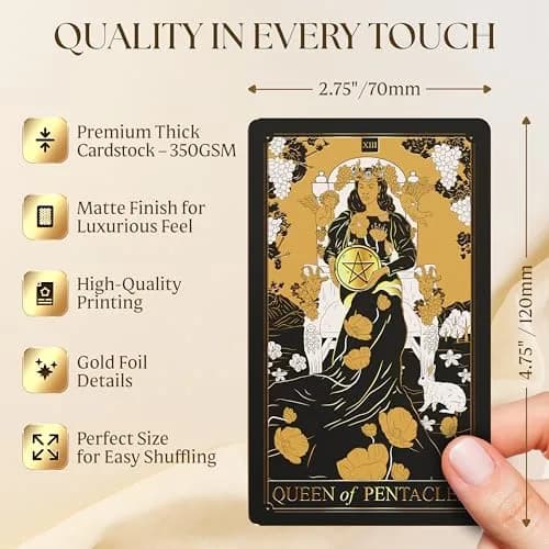Wyspell Gold Tarot Cards with Guide Book - Unique Tarot Deck for Beginners | Elegant Gold Foil Artwork, Classic Symbolism, 350 GSM Cardstock, Gift-Ready thumbnail 3
