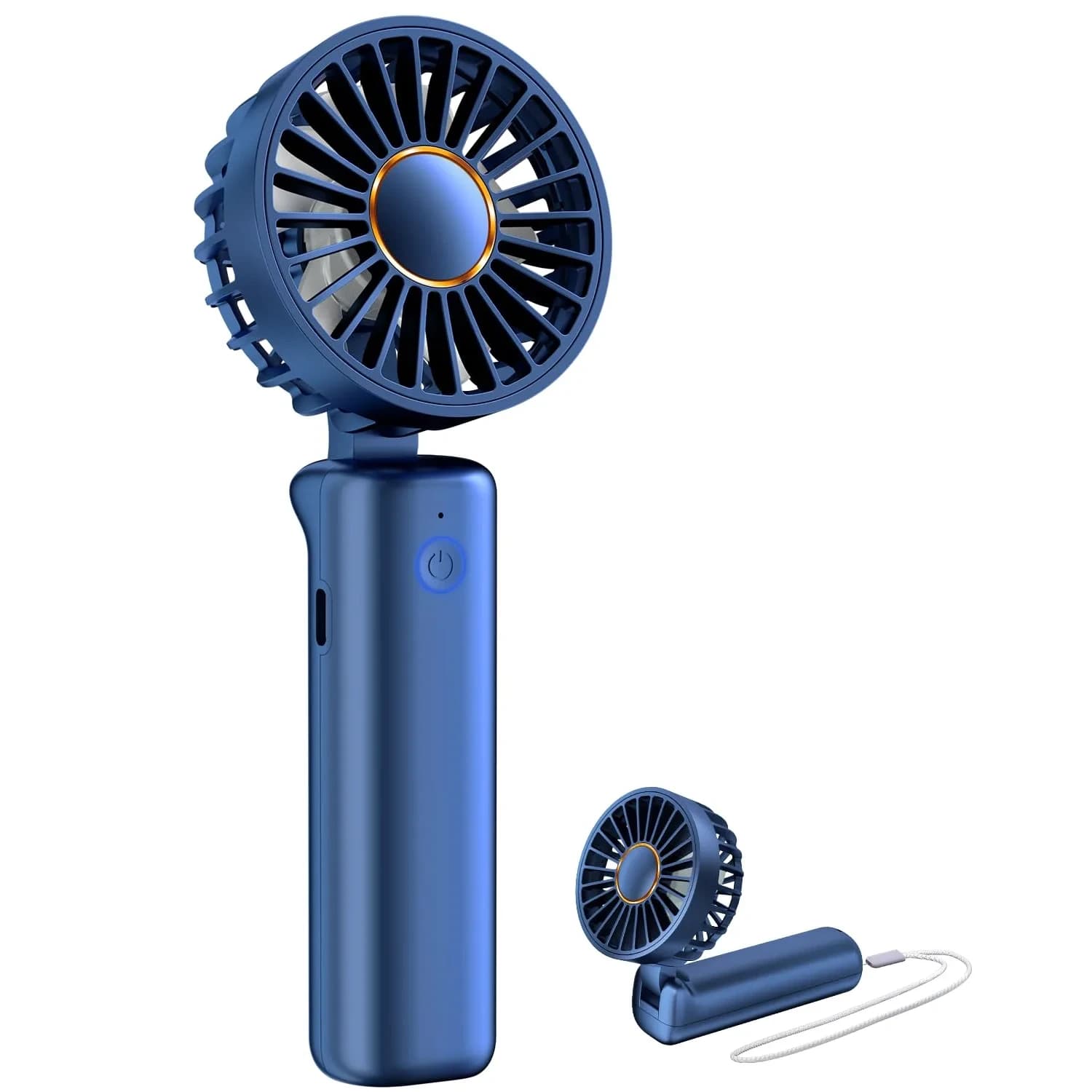 FrSara Portable Handheld Fan Rechargeable Blue | 3-Speed Mini Folding Desk Fan with 4000mAh Battery - main product image